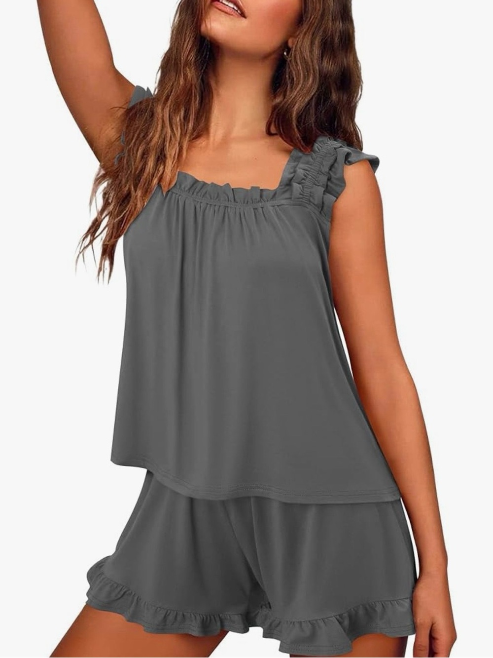 NWT StunShow Womens Pajama Sets Soft Ruffle Top Cute Loungewear Set Pocket L